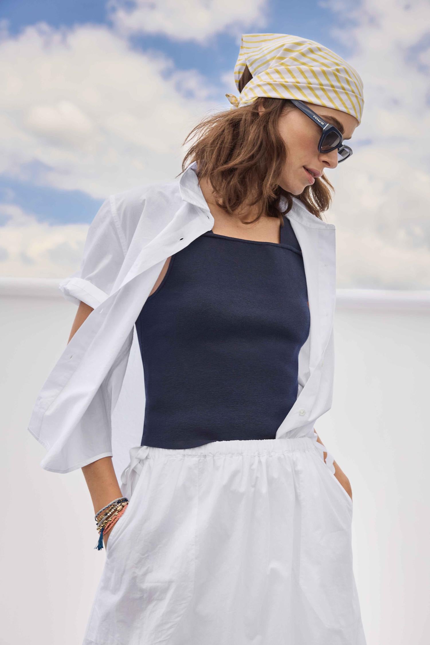 Folded Sleeve Button Down Womens Top White C1