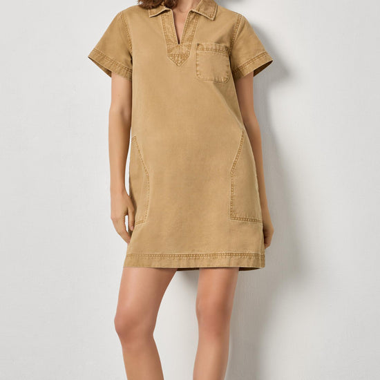 Twill Split Neck Collared Dress Womens Dress Buckwheat A1
