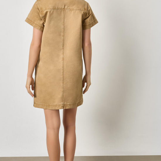 Twill Split Neck Collared Dress Womens Dress Buckwheat A2