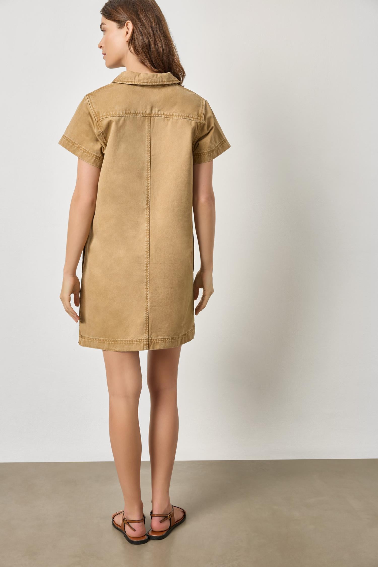 Twill Split Neck Collared Dress Womens Dress Buckwheat A2
