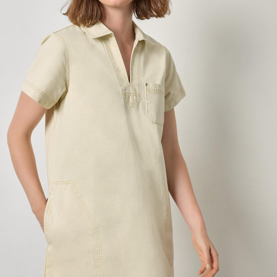 Twill Split Neck Collared Dress Womens Dress Parchment A1