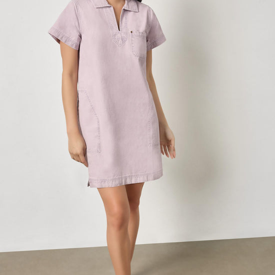 Twill Split Neck Collared Dress Womens Dress Thistle A1