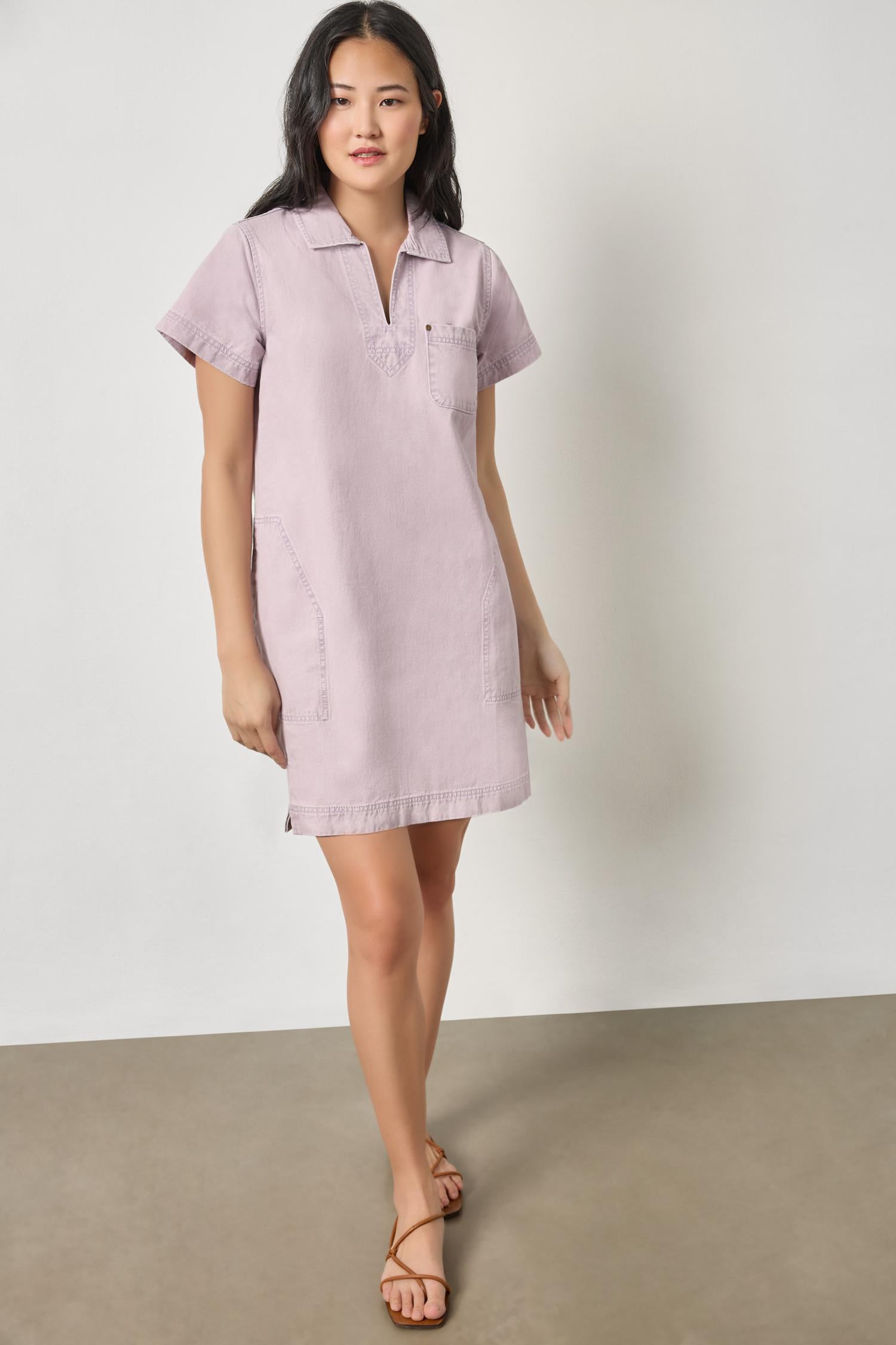 Twill Split Neck Collared Dress – Lilla P