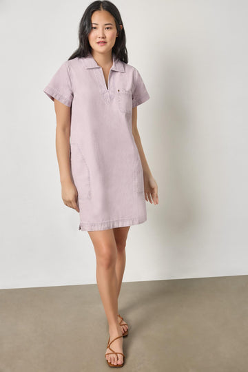 Twill Split Neck Collared Dress Womens Dress Thistle A1