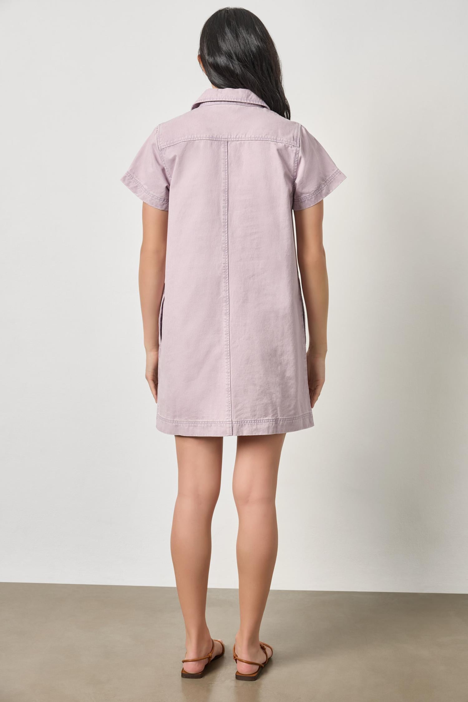 Twill Split Neck Collared Dress Womens Dress Thistle A2