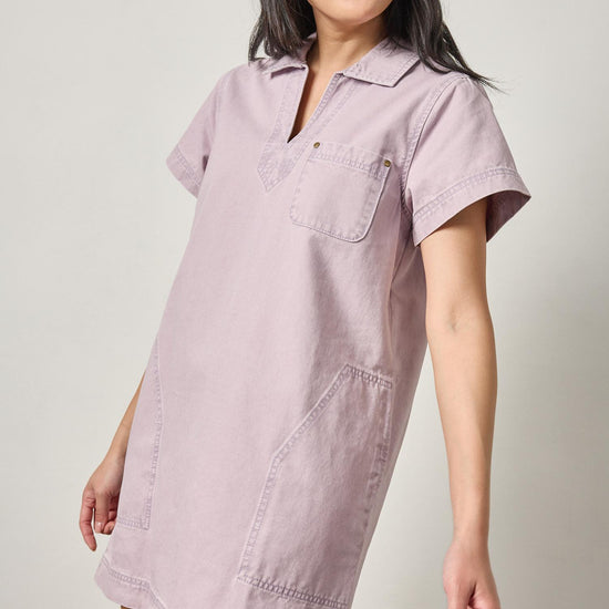 Twill Split Neck Collared Dress Womens Dress Thistle A3