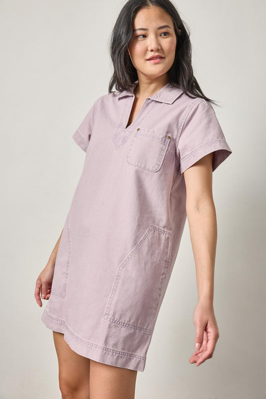 Twill Split Neck Collared Dress Womens Dress Thistle A3