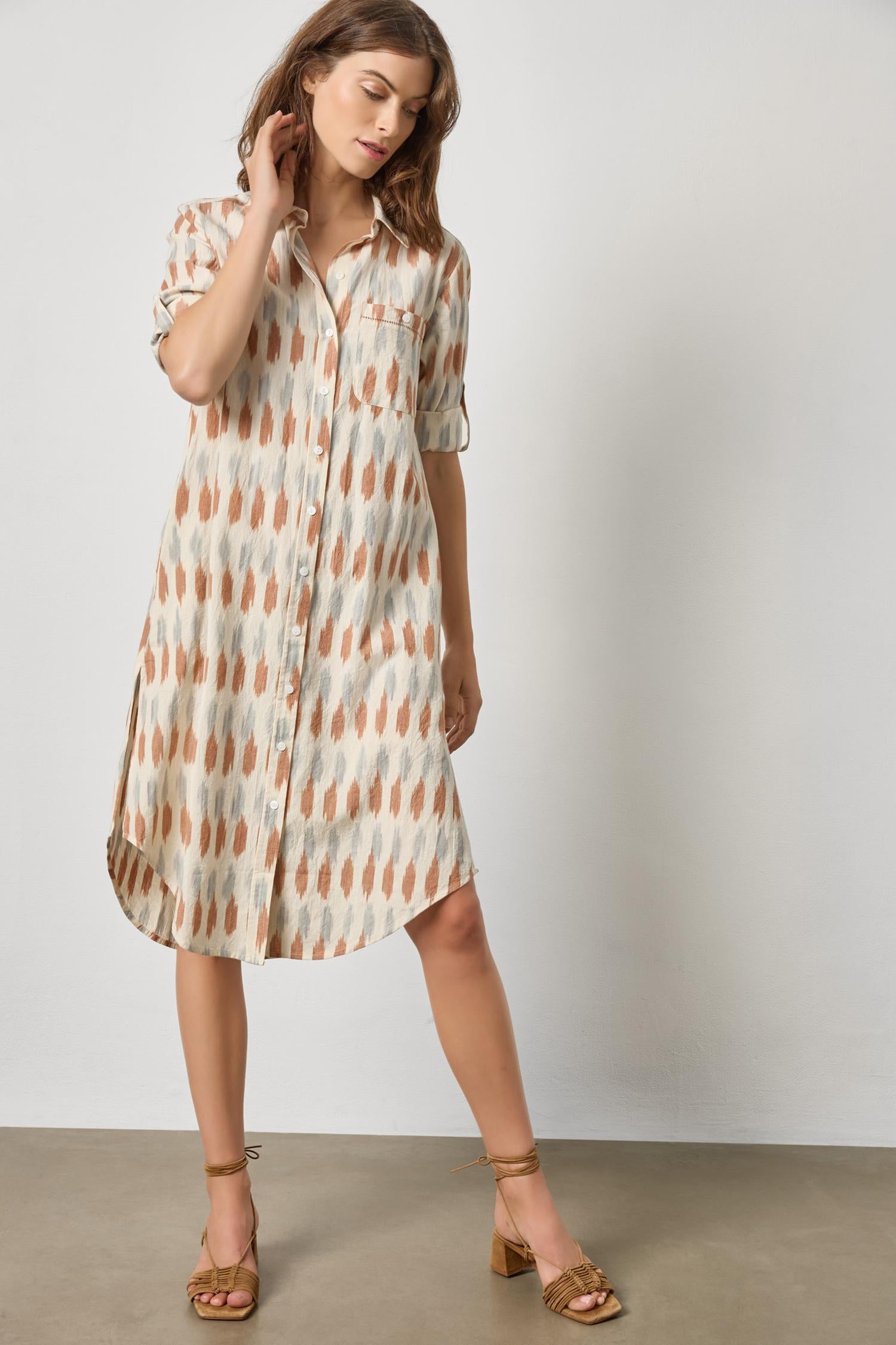 Ikat Shirt Dress Womens Dress Carob Ikat A3