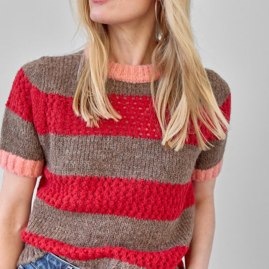 Short Sleeve Stripe Sweater Womens Sweater Ruby/Java Stripe A0