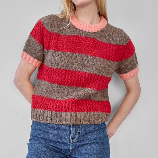 Short Sleeve Stripe Sweater Womens Sweater Ruby/Java Stripe C1