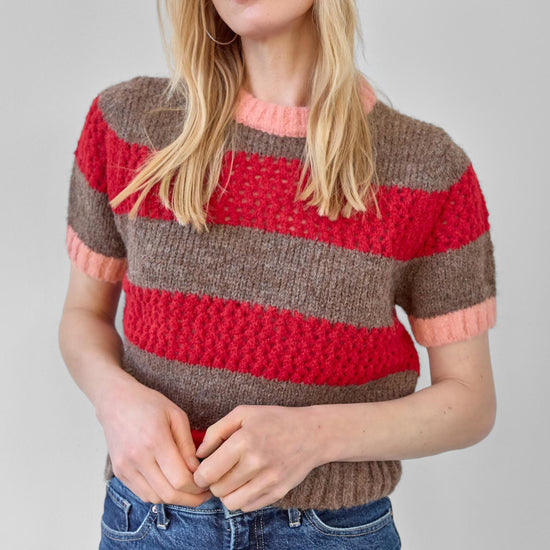 Short Sleeve Stripe Sweater Womens Sweater Ruby/Java Stripe C2