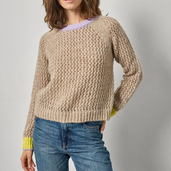 Contrast Trim Crewneck Sweater in color Husk Combo Image A1