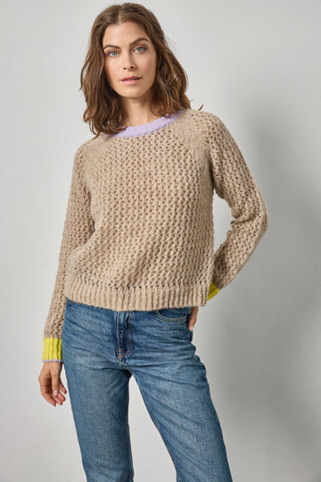 Contrast Trim Crewneck Sweater Womens Sweater Husk Combo A1