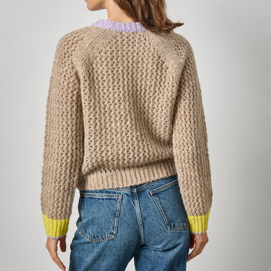Contrast Trim Crewneck Sweater in color Husk Combo Image A2