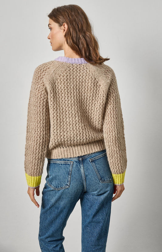 Contrast Trim Crewneck Sweater in color Husk Combo Image A2
