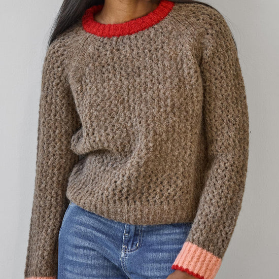 Contrast Trim Crewneck Sweater in color Java Combo Image A1