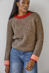 Contrast Trim Crewneck Sweater Womens Sweater Java Combo A1