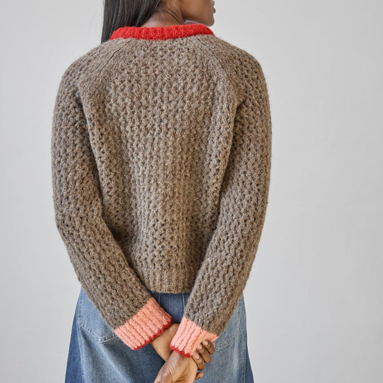 Contrast Trim Crewneck Sweater in color Java Combo Image A2