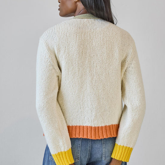 Contrast Trim Cardigan in color Ivory Combo Image A2