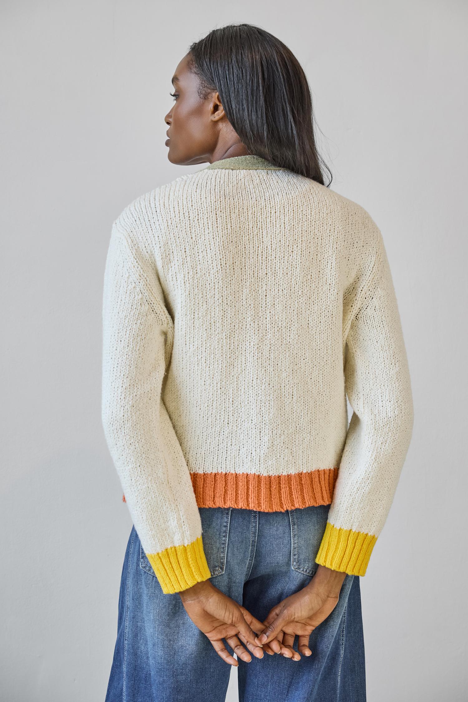 Contrast Trim Cardigan in color Ivory Combo Image A2