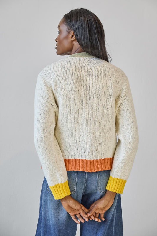 Contrast Trim Cardigan in color Ivory Combo Image A2