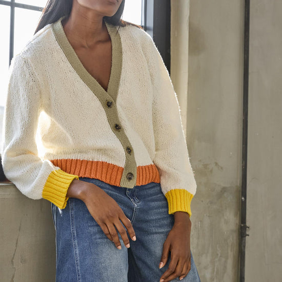 Contrast Trim Cardigan in color Ivory Combo Image C1