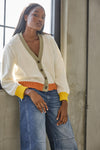 Contrast Trim Cardigan Womens Sweater Ivory Combo C1