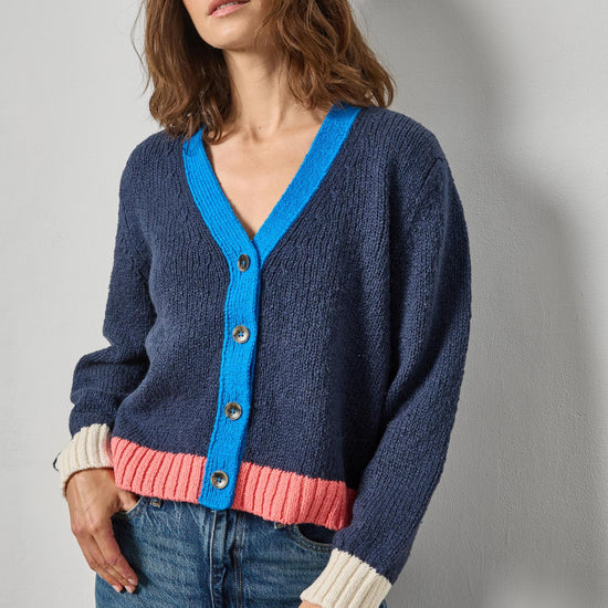 Contrast Trim Cardigan in color Navy Combo Image A1