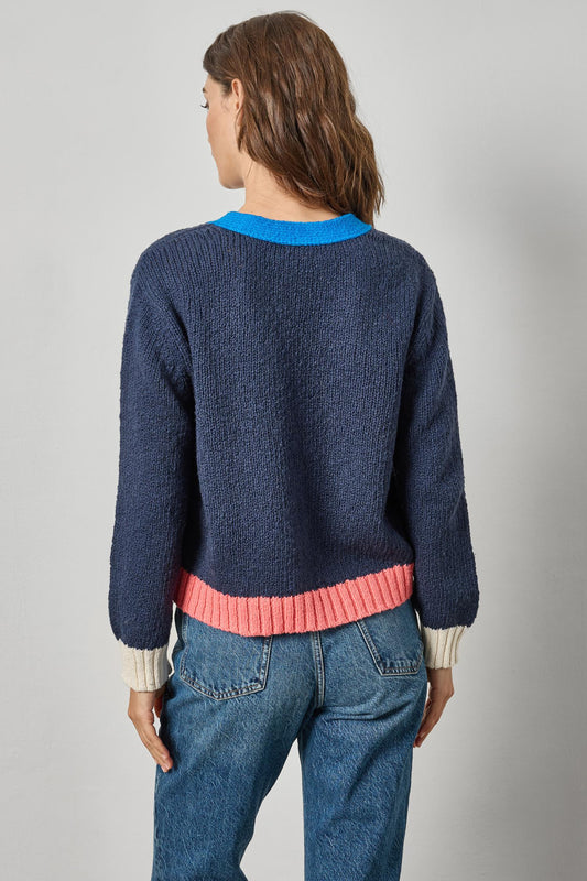 Contrast Trim Cardigan in color Navy Combo Image A2