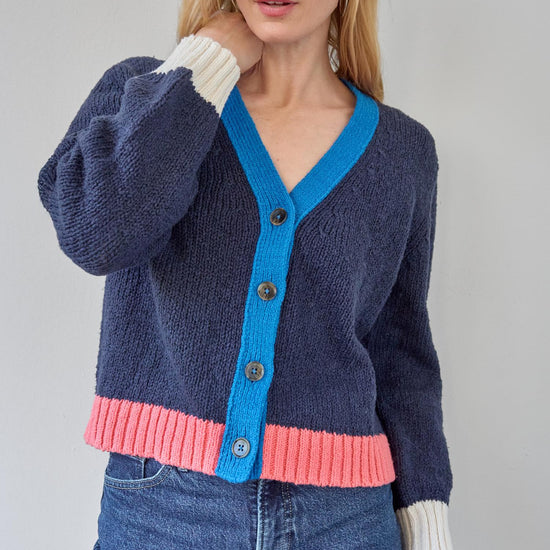 Contrast Trim Cardigan in color Navy Combo Image A3
