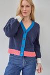 Contrast Trim Cardigan Womens Sweater Navy Combo A3