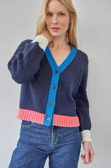 Contrast Trim Cardigan in color Navy Combo Image A3