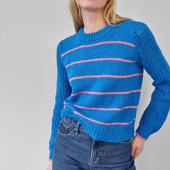 Textured Crewneck Sweater in color Cobalt/Nectar Stripe Image A0