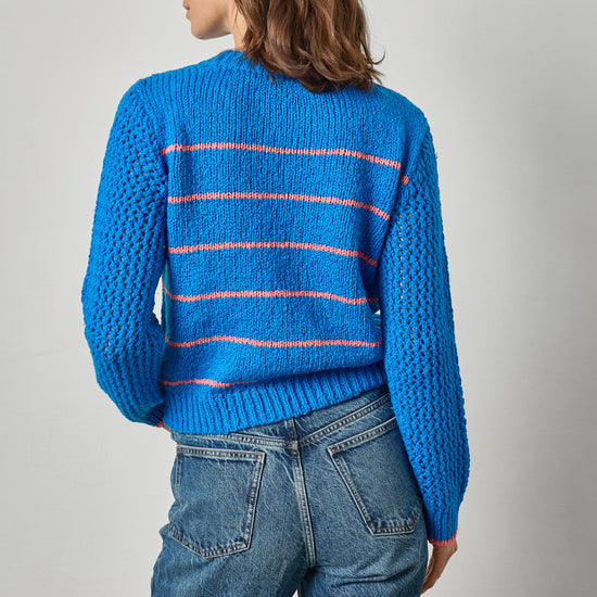 Textured Crewneck Sweater in color Cobalt/Nectar Stripe Image A2