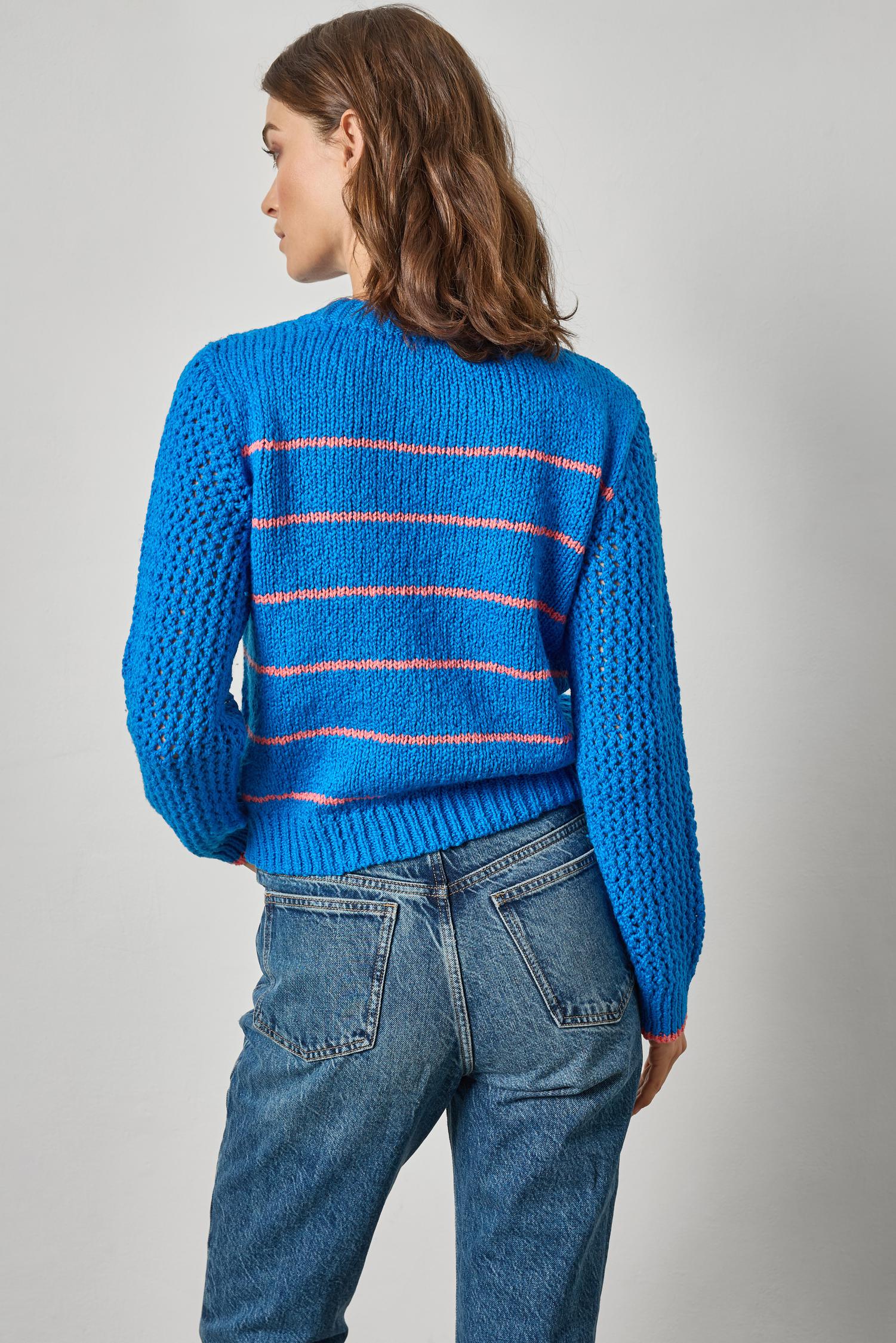 Textured Crewneck Sweater in color Cobalt/Nectar Stripe Image A2