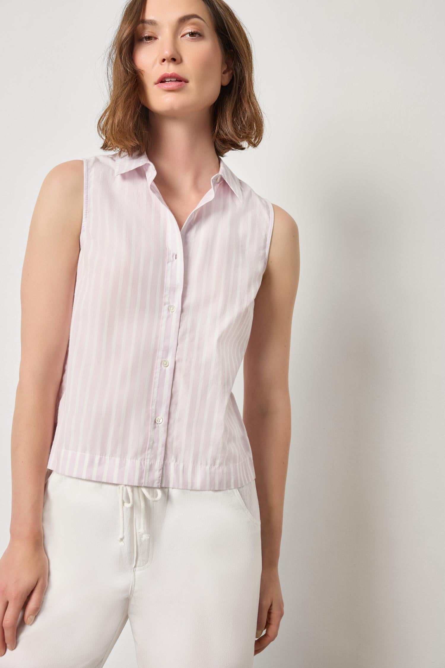 Striped Sleeveless Shirt in color Lavender Stripe Image A1