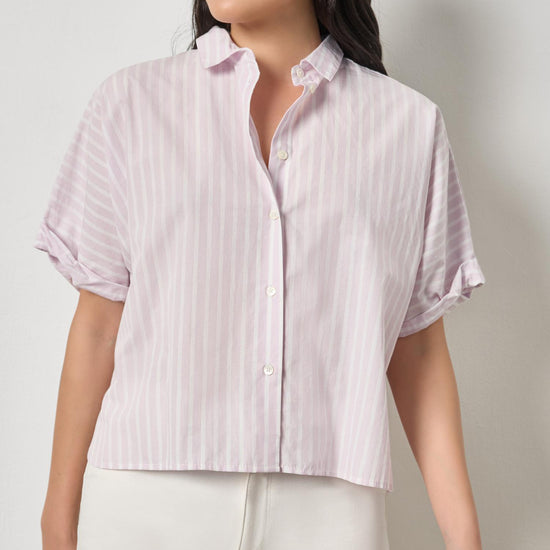 Striped Oversized Button Down Dolman Womens Top Lavender Stripe A3