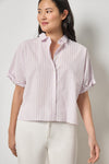 Striped Oversized Button Down Dolman Womens Top Lavender Stripe A3