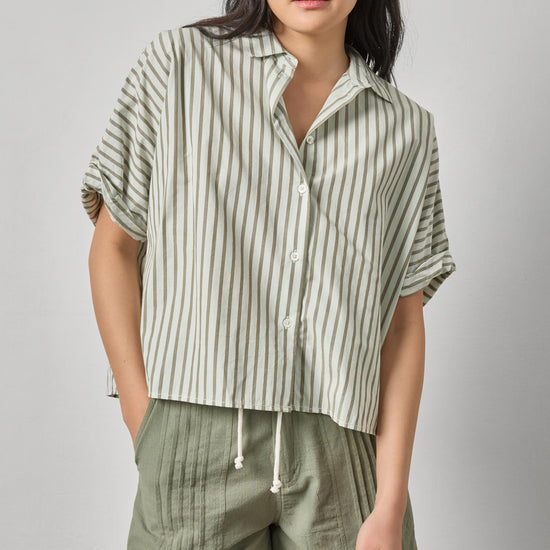 Striped Oversized Button Down Dolman Womens Top Pool Stripe A3