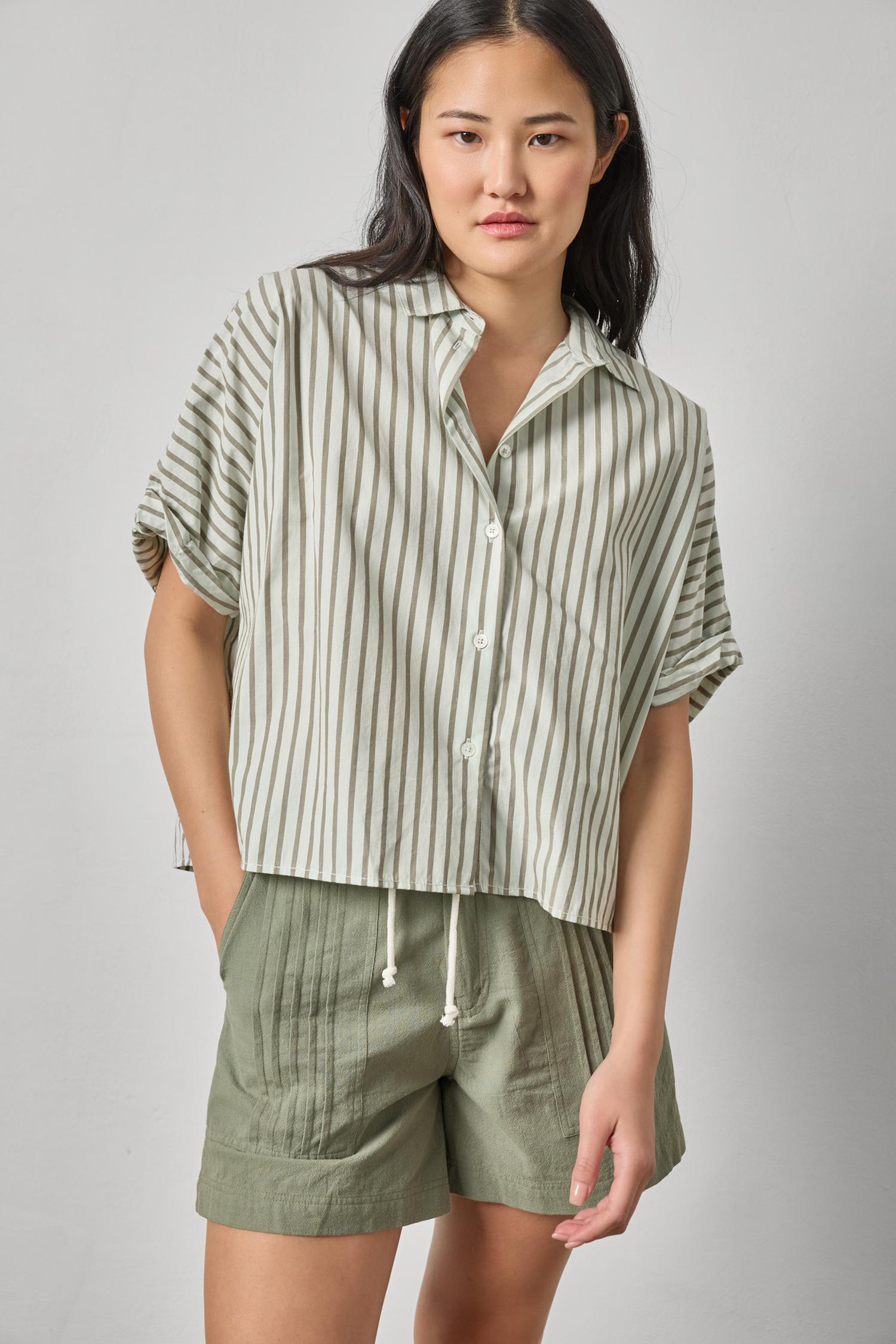 Striped Oversized Button Down Dolman Womens Top Pool Stripe A3