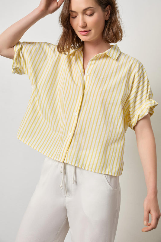 Striped Oversized Button Down Dolman in color Sunflower Stripe Image A1