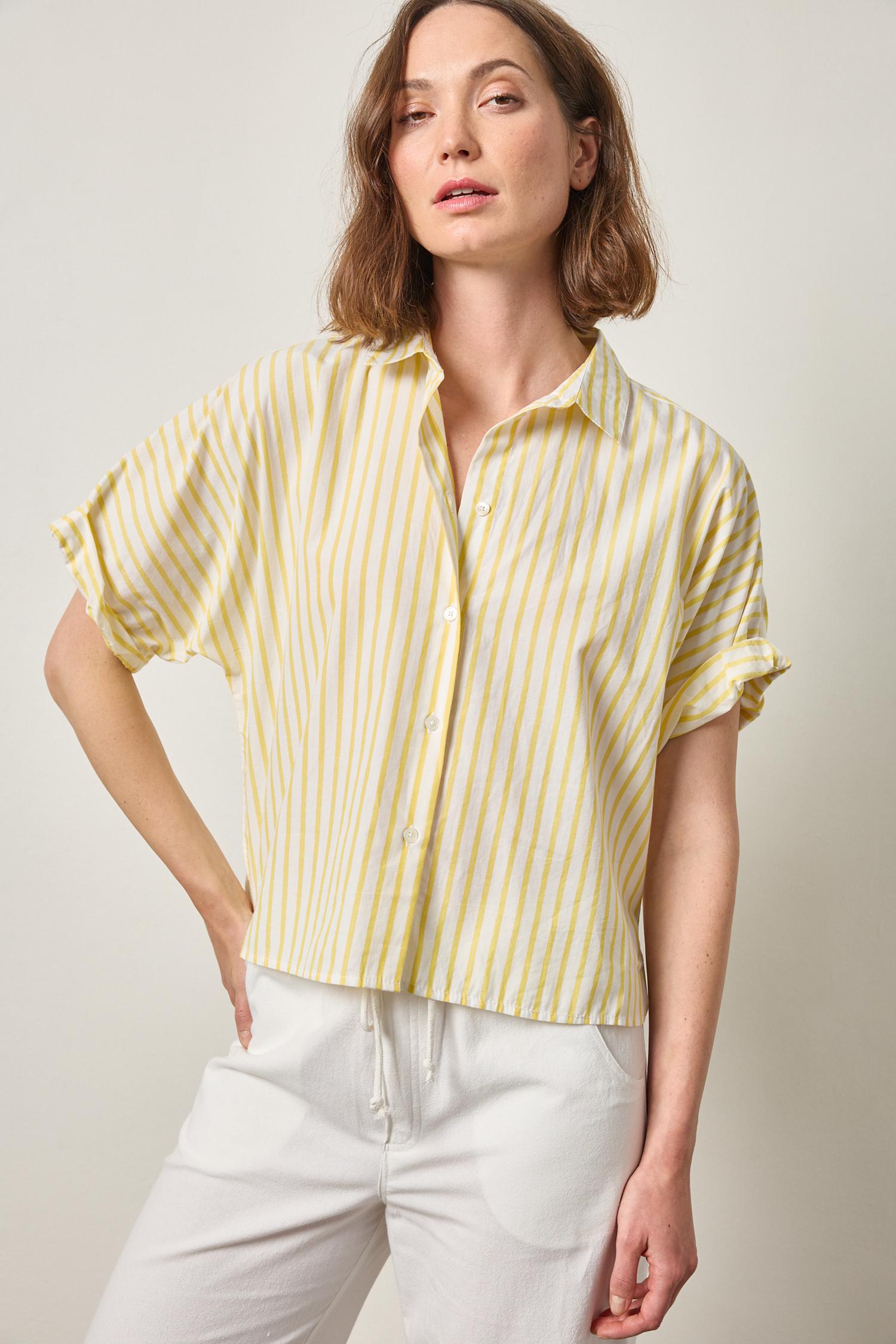 Striped Oversized Button Down Dolman Womens Top Sunflower Stripe C2