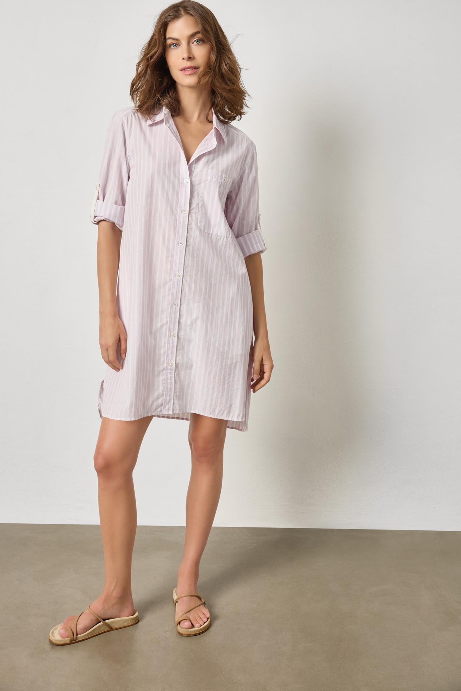 women's striped shirt dress korean dress collared neckline Short sleeves Wood Finish:Laurel Coast Women's Floral Bardot