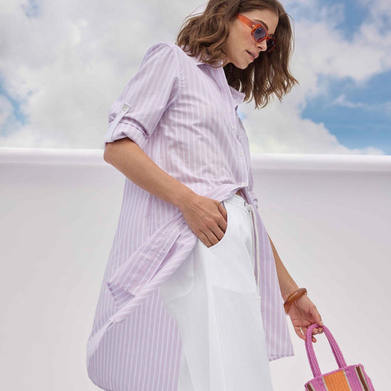 Striped Shirt Dress in color Lavender Stripe Image C1