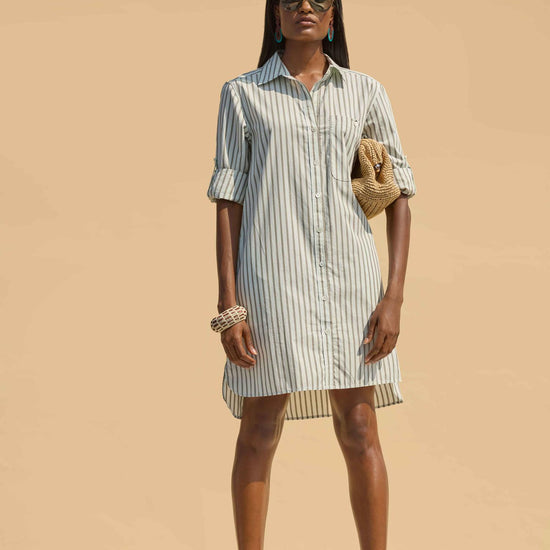 Striped Shirt Dress in color Pool Stripe Image C1