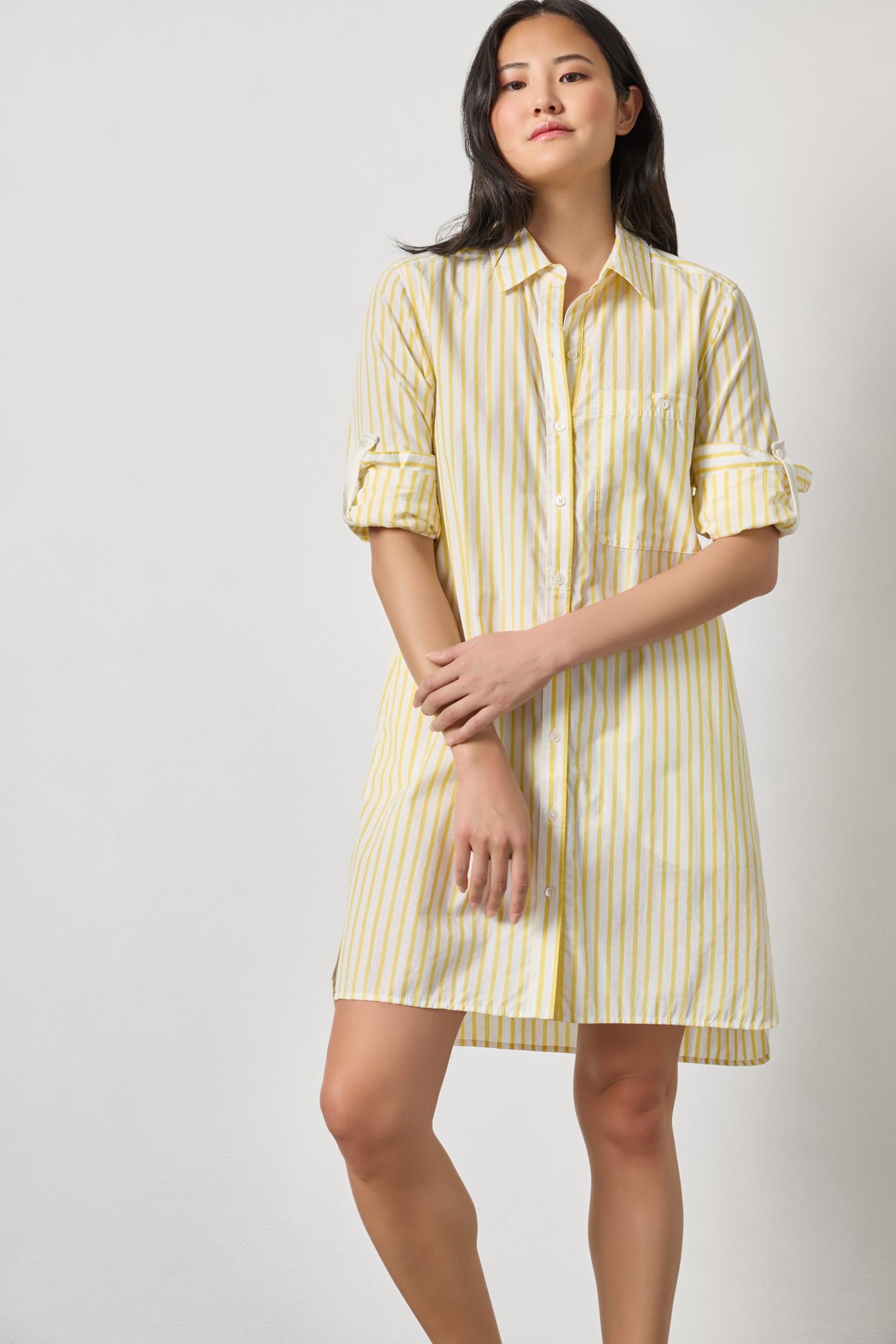 ladies striped shirt dress – Lilla P BFCountdown AW Bridal Bridesmaid Dresses Color:Dusty Olive side pockets