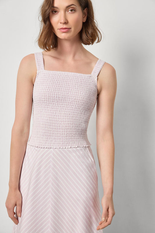Striped Smocked Tank Womens Top Lavender Stripe A1