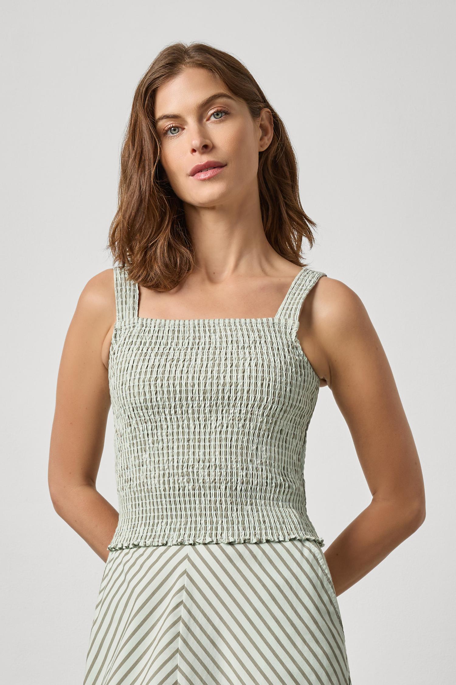 Striped Smocked Tank Womens Top Pool Stripe A1