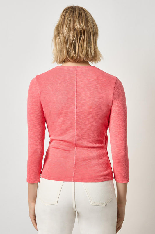 Ribbed Slub 3/4 Sleeve Surplice Womens Top Geranium A2