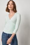 Ribbed Slub 3/4 Sleeve Surplice Womens Top Pool A1
